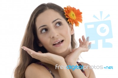 Surprising Lady With Gerbera In Hair Stock Photo