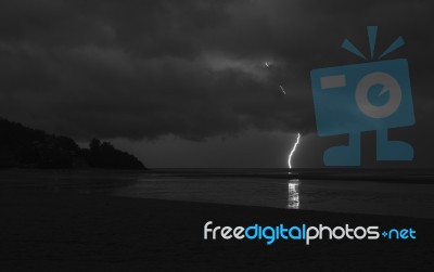 Surreal, Amazing Lightning Penetrating The Clouds And Hitting Th… Stock Photo