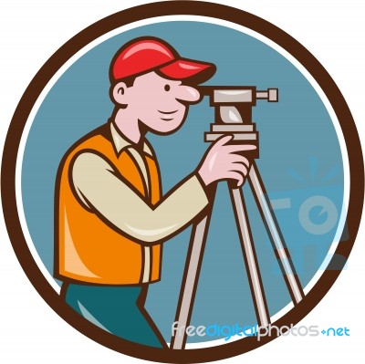 Surveyor Geodetic Engineer Theodolite Circle Cartoon Stock Image