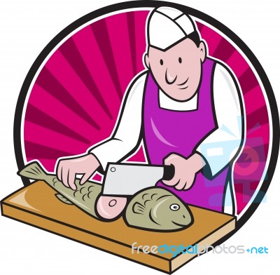 Sushi Chef Butcher Fishmonger Cartoon Stock Image