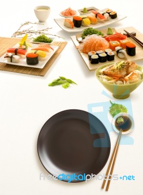 Sushi Roll On Plate Stock Photo
