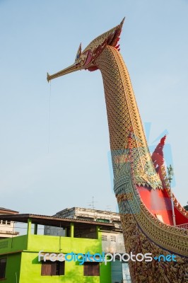 Swan Boat At Wat Cha Lor Temple, Nonthaburi Stock Photo