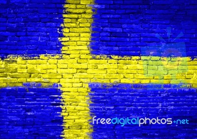 Sweden Flag Painted On Wall Stock Photo