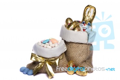 Sweet Almonds And Chocolate Bunnies Stock Photo