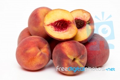 Sweet Peaches Isolated On A White Background Stock Photo