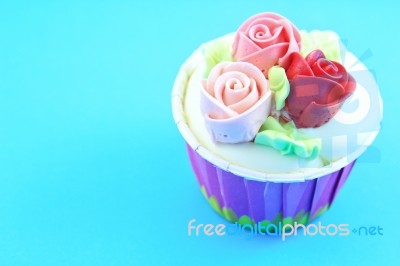 Sweet Rose Flower Cup Cake Stock Photo