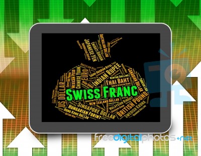 Swiss Franc Means Worldwide Trading And Coinage Stock Image