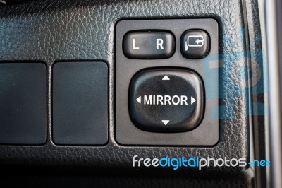 Switch Button Adjust Or Controls Side Mirrors In A Car Stock Photo