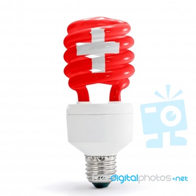 Switzerland Flag On Energy Bulb Stock Photo