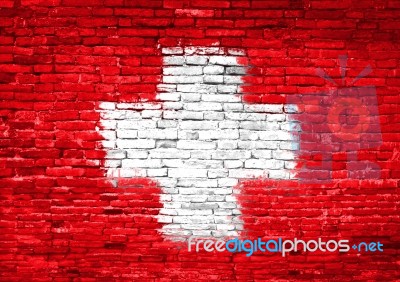 Switzerland Flag Painted On Wall Stock Photo