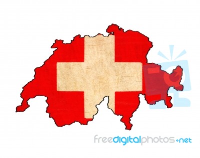 Switzerland Map On  Flag Drawing ,grunge And Retro Flag Series Stock Image