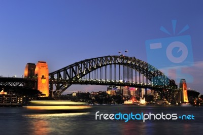 Sydney Harbour Bridge At Dusk Stock Photo