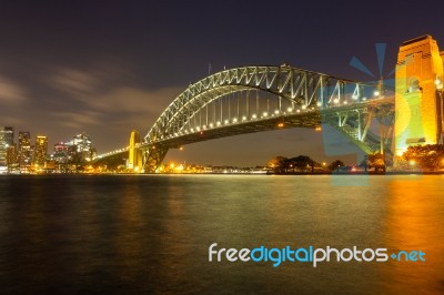 Sydney Harbour Bridge At Night, View From Kirribilli, Australia Stock Photo