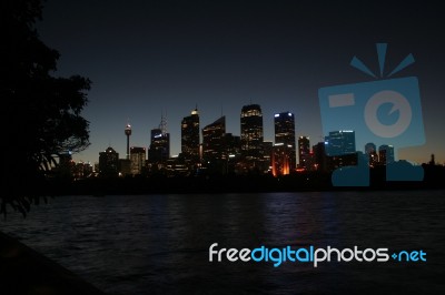 Sydney Skyline At Night Stock Photo