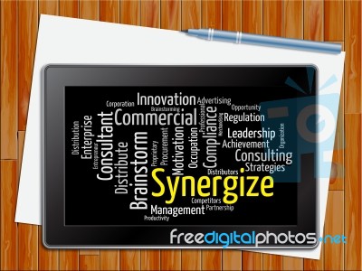 Synergize Word Indicates Working Together 3d Illustration Stock Image