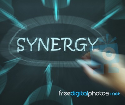 Synergy Diagram Means Joint Effort And Cooperation Stock Image