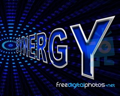Synergy Energy Means Power Source And Collaborate Stock Image