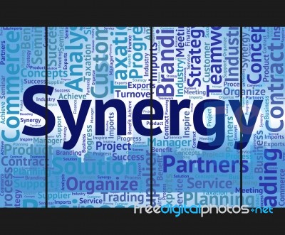 Synergy Word Represents Work Together And Collaboration Stock Image