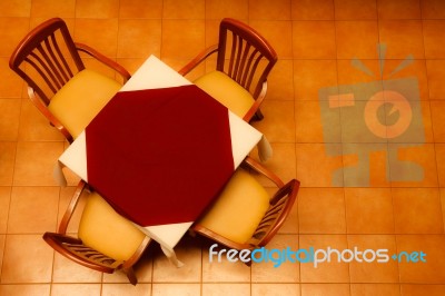 Table In Restaurant, Taken From High Angle Stock Photo