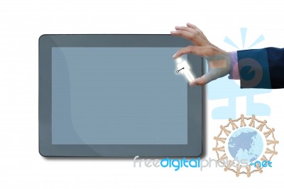 Tablet Computer With Business Hand Stock Photo