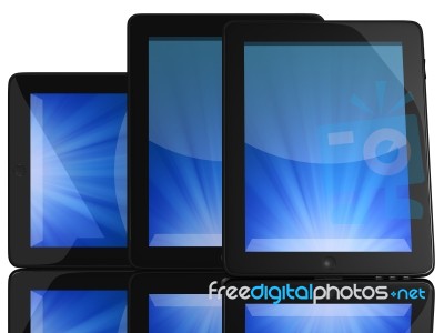 Tablet Computers With Blue Screen Stock Image