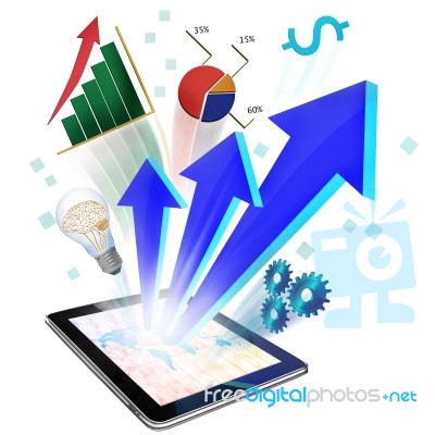 Tablet PC Connection With Arrows Stock Image