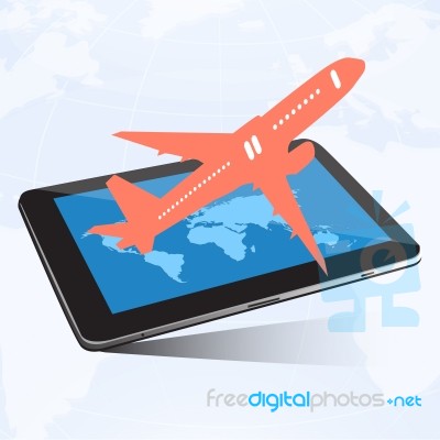 Tablet Screen With Airplane Stock Image