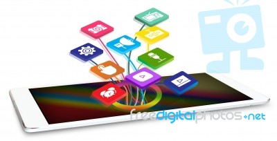 Tablet With Application Icons Stock Photo