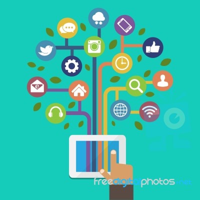 Tablet With Social Media Icons Stock Image