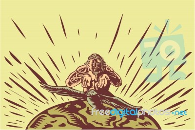 Tagaloa Releasing Bird Plover Earth Woodcut Stock Image