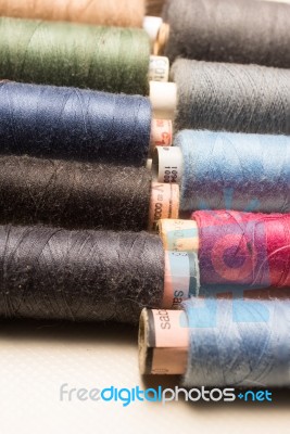 Tailor, Tailoring Table And Utensils Stock Photo