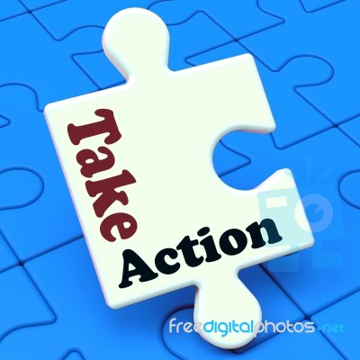 Take Action Puzzle Shows Inspire Inspirational And Motivate Stock Image