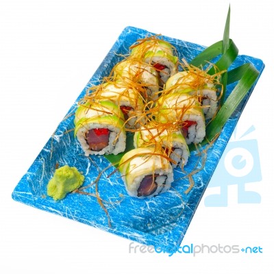 Take Away Sushi Express On Plastic Tray Stock Photo