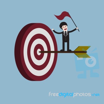 Target With Arrow And Businessman Holding Flag Stock Image