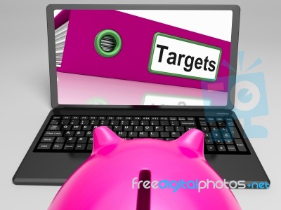Targets Laptop Means Aims Objectives And Goal Setting Stock Image