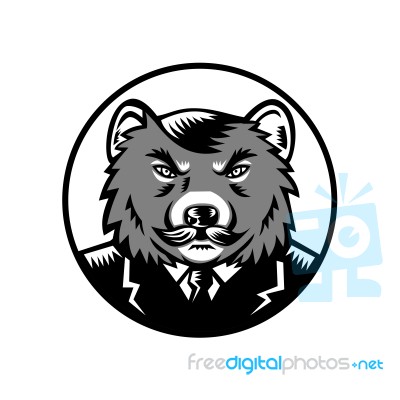 Tasmanian Devil Wearing Business Suit Woodcut Stock Image