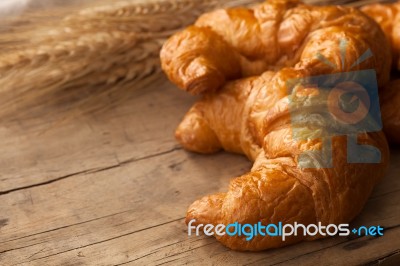 Tasty Croissant Still Life Rustic Wooden Background Stock Photo