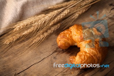 Tasty Croissant Still Life Rustic Wooden Background Stock Photo