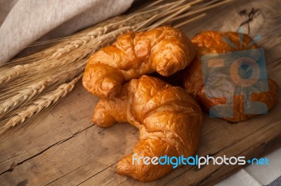Tasty Croissant Still Life Rustic Wooden Background Stock Photo