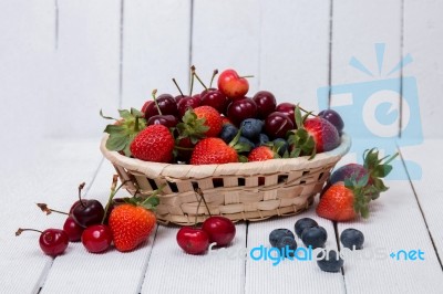 Tasty Fruit Mix On A White Background Stock Photo