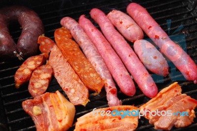 Tasty Meal With Fresh Meat On Grill Stock Photo