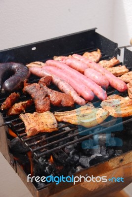 Tasty Meal With Fresh Meat On Grill Stock Photo