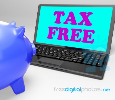 Tax Free Laptop Shows Goods In No Tax Zone Stock Image