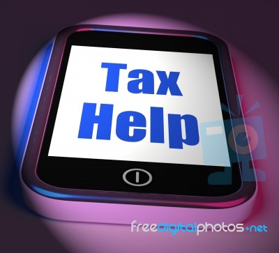 Tax Help On Phone Displays Taxation Advice Online Stock Image