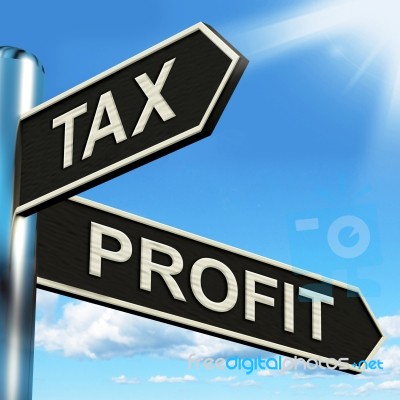 Tax Profit Signpost Means Taxation Of Earnings Stock Image