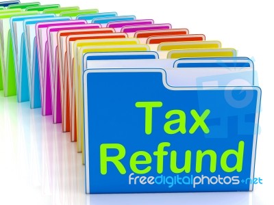 Tax Refund Folders Show Refunding Taxes Paid Stock Image