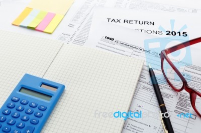 Tax Return 2015 With Calculator Stock Photo