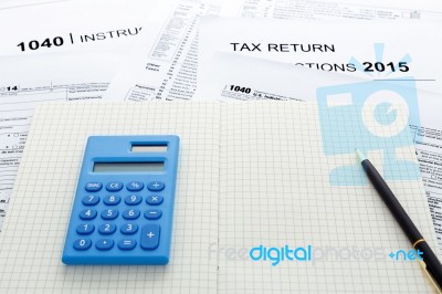 Tax Return 2015 With Calculator Stock Photo