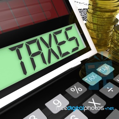 Taxes Calculator Shows Income And Business Taxation Stock Image