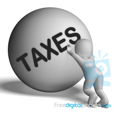 Taxes Uphill Character Means Tax Hard Work Stock Image